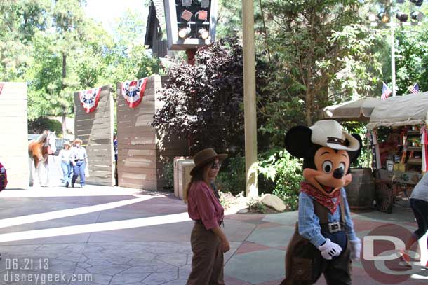 Cowboy Mickey coming out for pictures.  Too bad he could not ride the horse.. now that would have been an entrance!