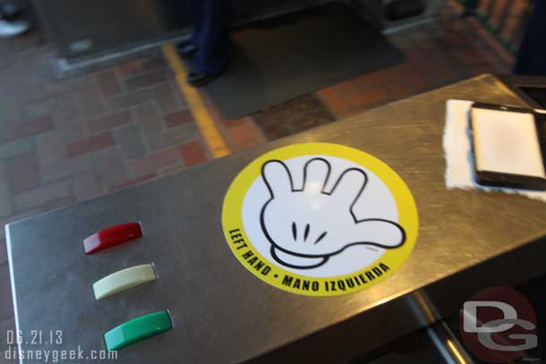 On the way out of the park noticed these new signs on the turn stiles to help people know what to do to get their hand stamped.  It really did not seem to speed things up at all.