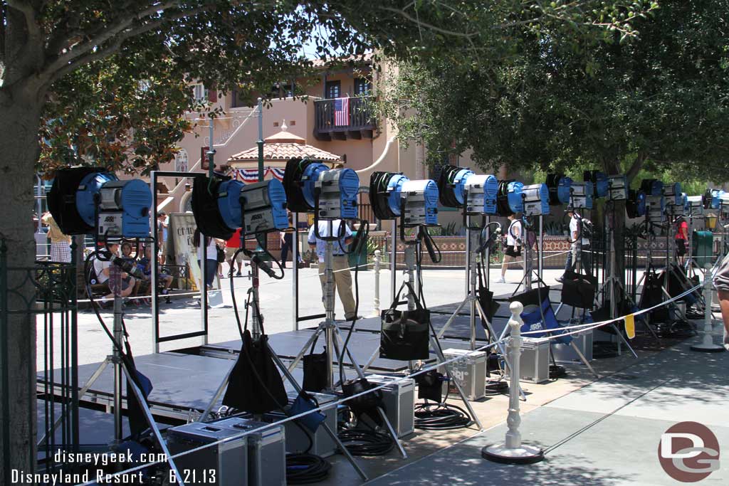 First stop DCA.  Final preparations are underway for the Lone Ranger Premiere which takes place Saturday evening.  As soon as you walk in you are greeted by this.  (For Saturday guests will be diverted to the walkway behind Soarin to enter and exit the park).