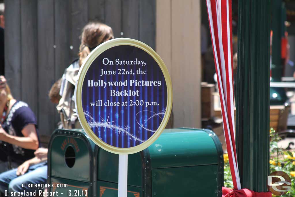 The Backlot will close at 2:00pm on Saturday.. 