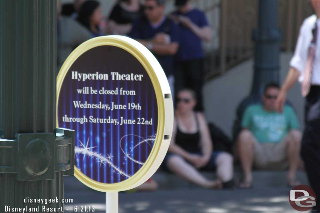 Signage saying the Hyperion would be closed.