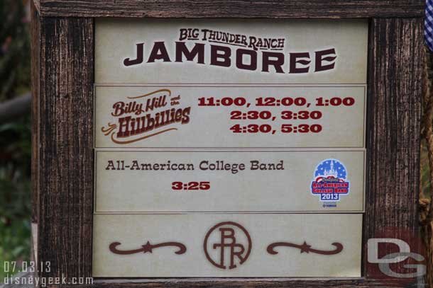 Stopped by the Jamboree to catch the Billies.  They have updated the show times to show the proper College Band time now.