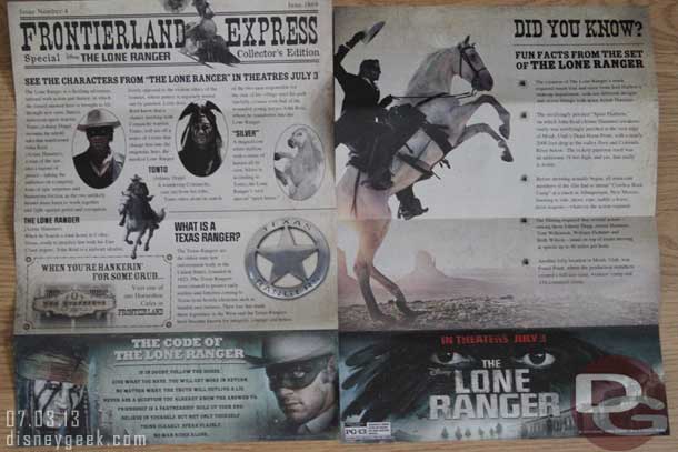 This one page paper was a promotion for the Lone Ranger.  