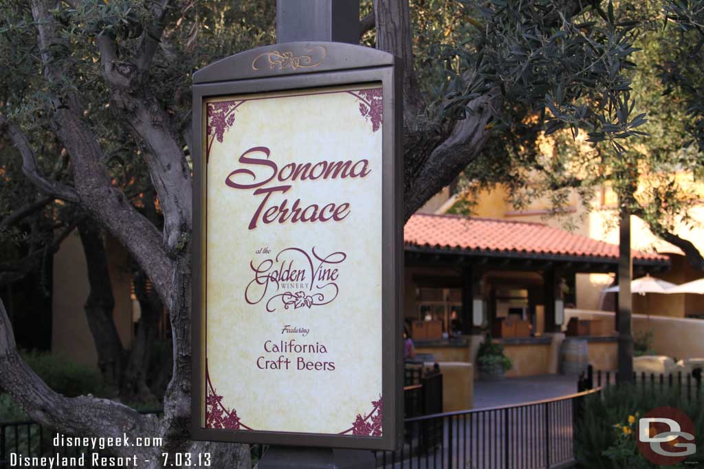 The picnic meals for World of Color are gone and the terrace now features California Craft Beers