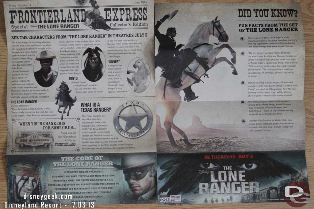 This one page paper was a promotion for the Lone Ranger.  