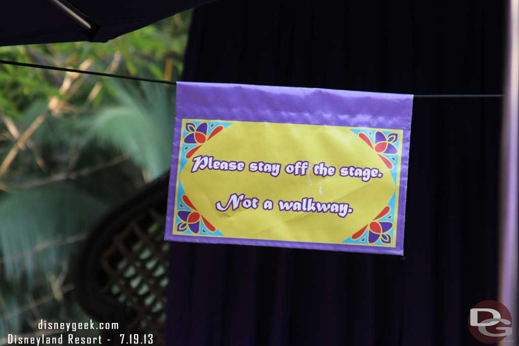 Stopped by Aladdins Oasis to eat and noticed these signs lining the stage in an attempt to keep guests off of it.