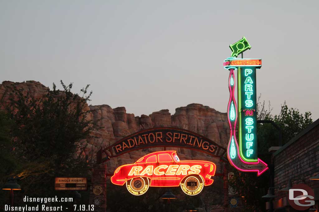 The neon coming on in Cars Land.