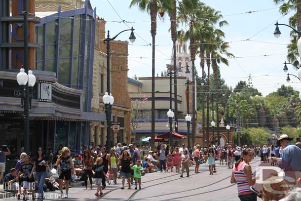 Guests waiting for the Pixar Play Parade.  Today the 2pm parade started out in Paradise Pier.