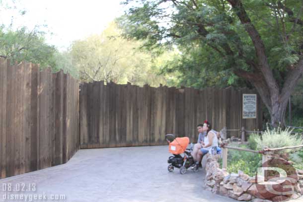 Where the walkway is closed.  Just beyond the ranch entrance.