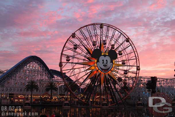 The sunset this evening with the clouds and colors was great to see.  Too bad with the World of Color set up and crowds I could not get close to the water for a better picture.