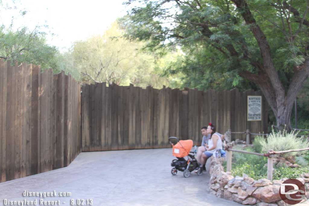 Where the walkway is closed.  Just beyond the ranch entrance.