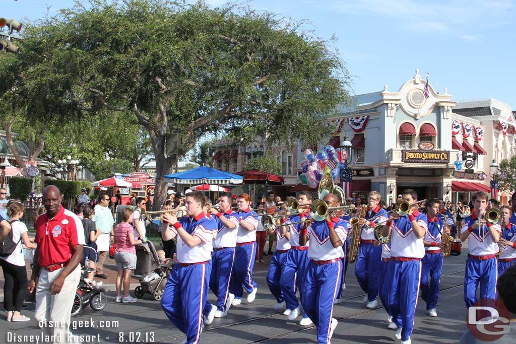 The band making its way to the Castle for their 5:05 set.