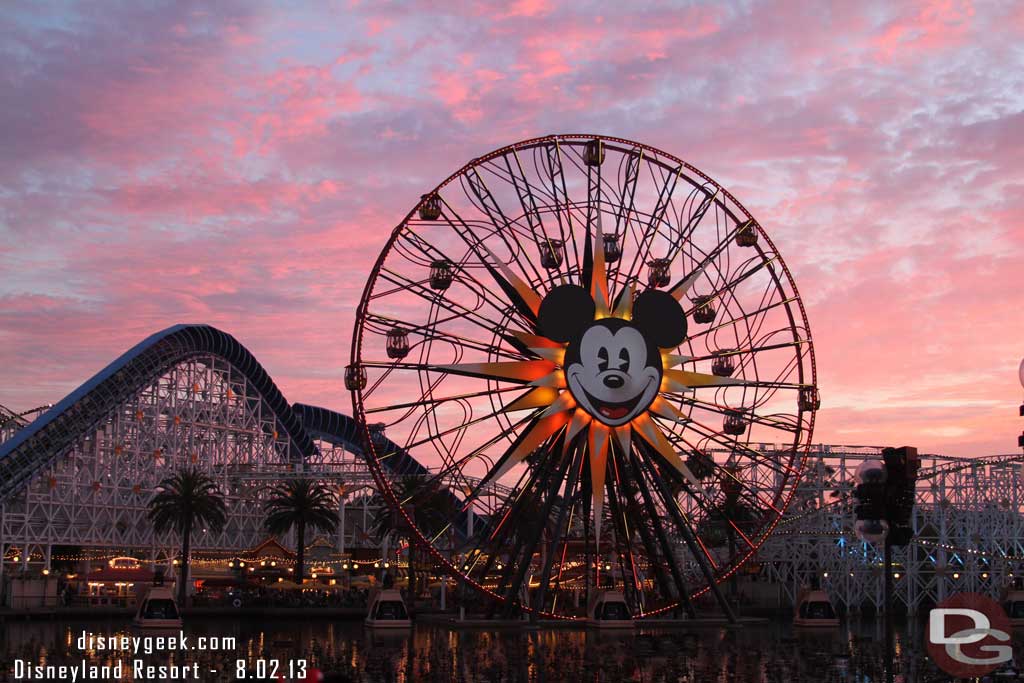 The sunset this evening with the clouds and colors was great to see.  Too bad with the World of Color set up and crowds I could not get close to the water for a better picture.