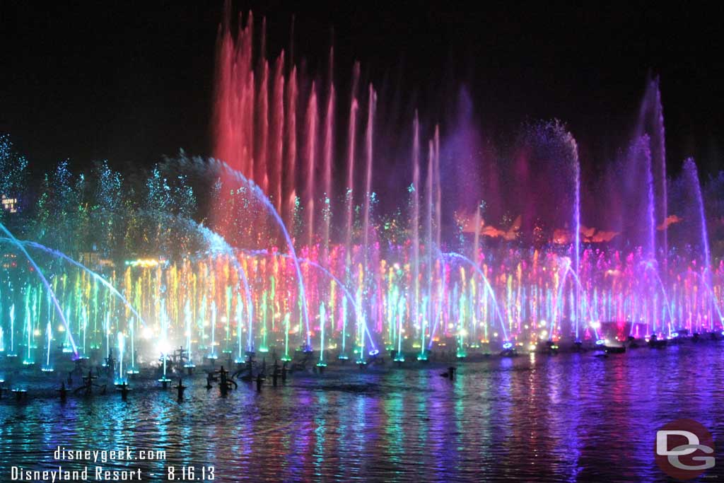 This is one of the best views of the fountains with minimal wait.  But you unfortunately miss alot of the show since you cannot see the projections and many of the effects do not look correct from this angle.