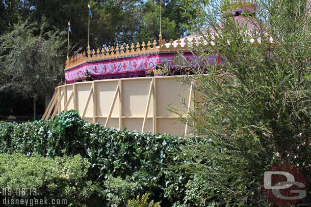 A wall is up blocking the walkway from Fantasy Faire to Frontierland.  Guessing they will be working on the railing/barrier between the walkway and waterway.