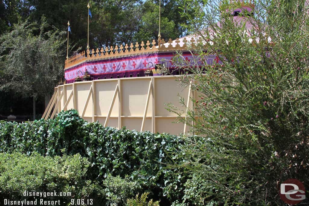 A wall is up blocking the walkway from Fantasy Faire to Frontierland.  Guessing they will be working on the railing/barrier between the walkway and waterway.