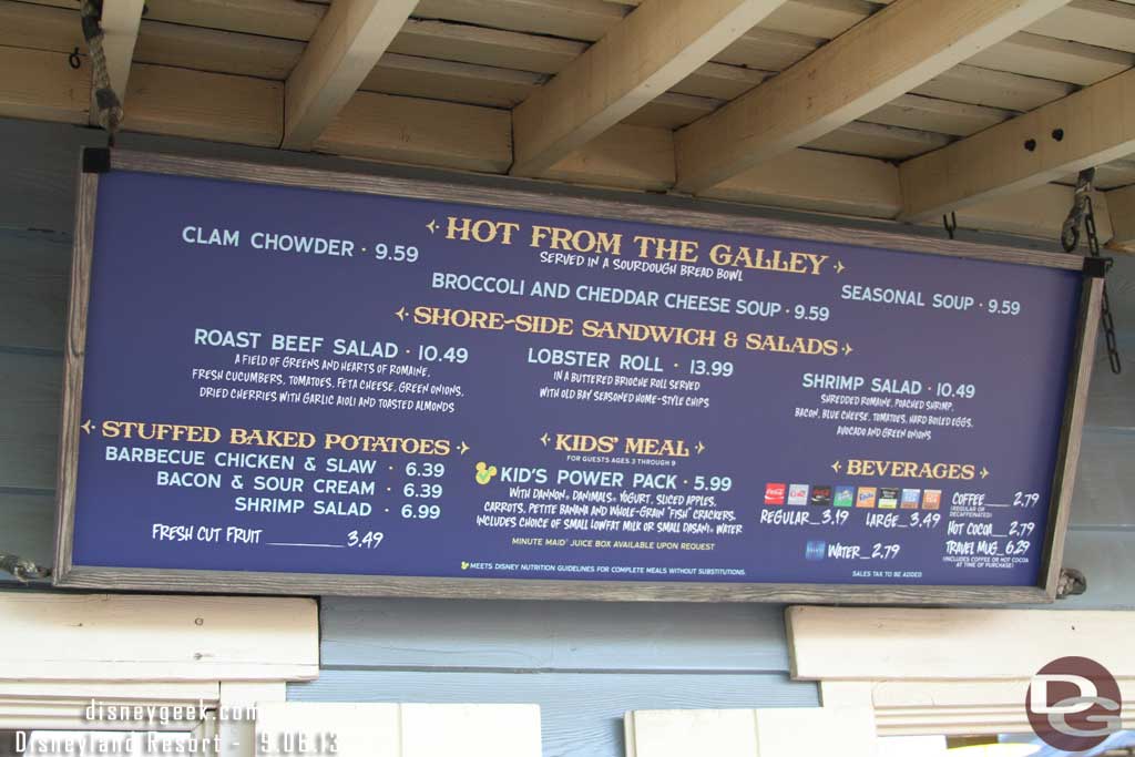 The Harbour Galley menu has been tweaked slightly too since my last visit.