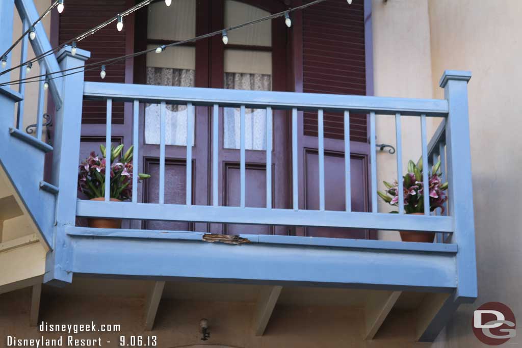 Some damage to one of the balconies.  