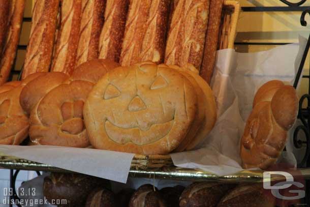 A pumpkin shaped loaf of sourdough bread in the Pacific Wharf.