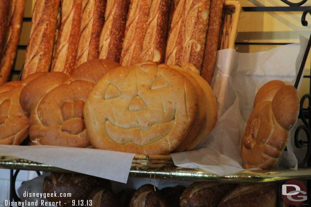 A pumpkin shaped loaf of sourdough bread in the Pacific Wharf.