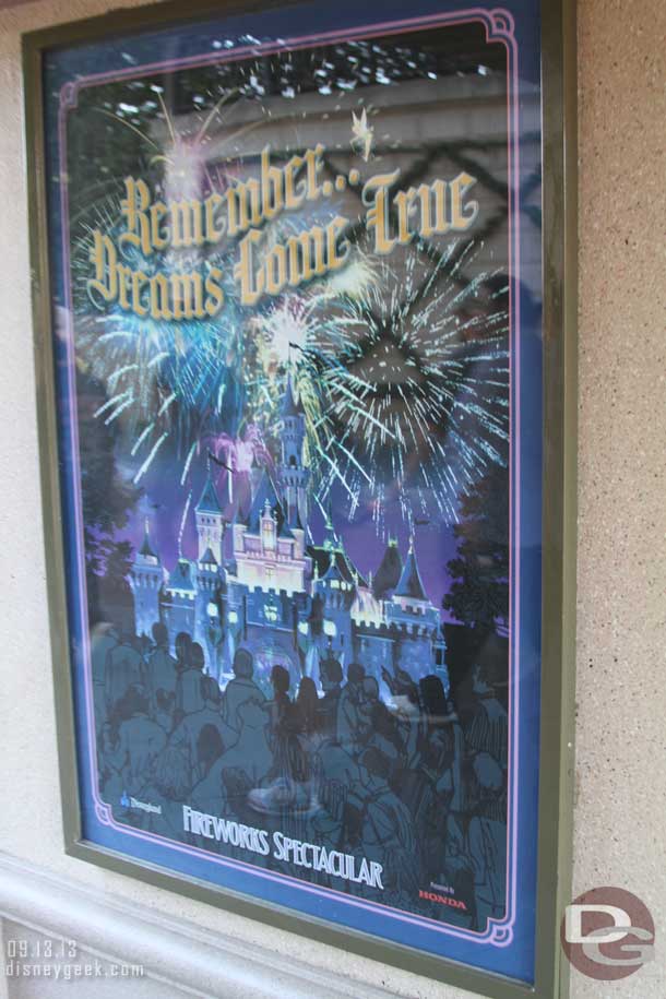 I returned to Disneyland around 5pm.  Noticed the poster in the Train Station tunnel has been switched out from Magical to Remember as it returns this evening.