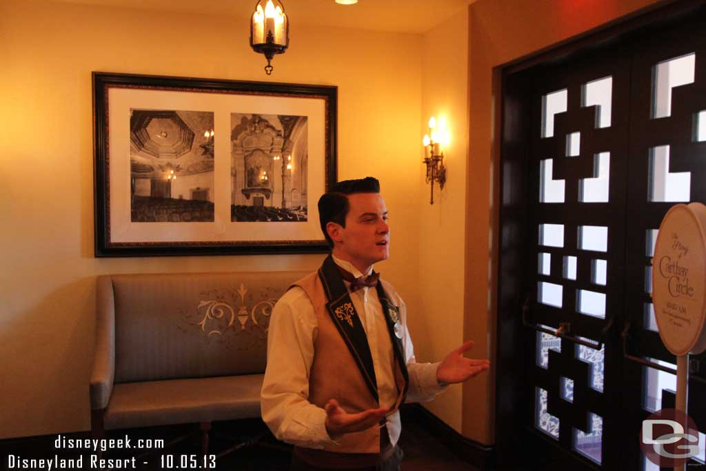 Our host for the tour.  Our group as about 10 guests.    We started in the lobby and a history of the Carthay and some of the pictures on the wall.