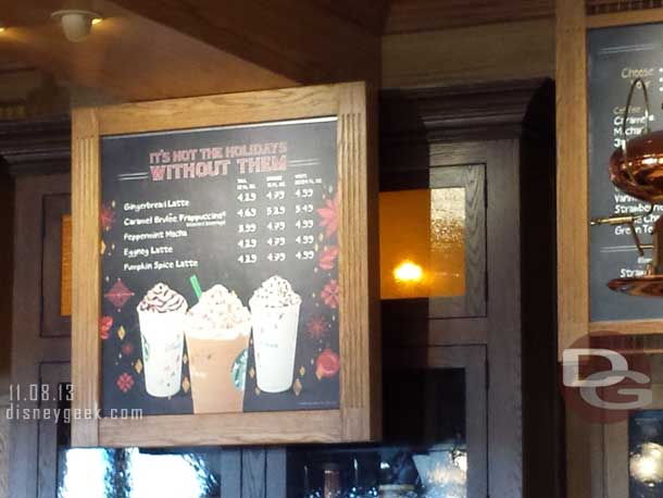 The Market House Starbucks has their holiday menu in effect.