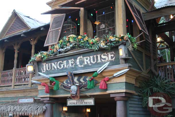 The Jungle Cruise becomes the Jingle Cruise next week for the holiday season.  Some decorations were up today.