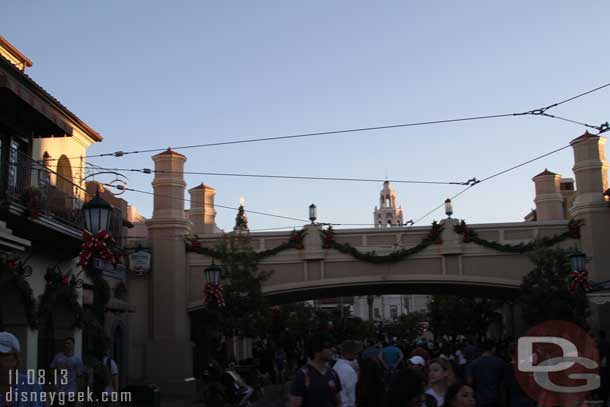 Buena Vista Street is all decorated and alive with Holiday cheer.