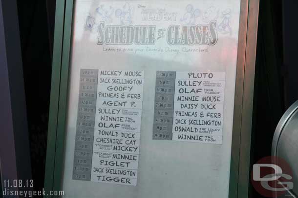 Noticed Olaf made the schedule of characters you can learn to draw at the Animation Academy.