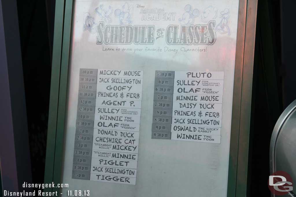 Noticed Olaf made the schedule of characters you can learn to draw at the Animation Academy.