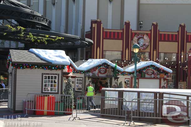 The Winter Village around the ice skating rink is just about ready to open.  They were putting the finishing touches on the structures.