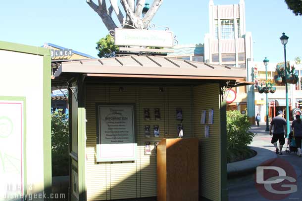 A new information kiosk nearby featuring park maps, time schedule, plus Downtown Disney information.