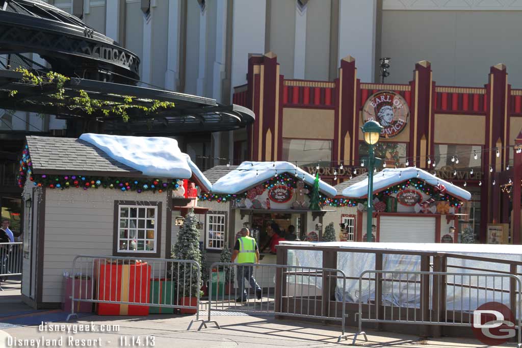 The Winter Village around the ice skating rink is just about ready to open.  They were putting the finishing touches on the structures.