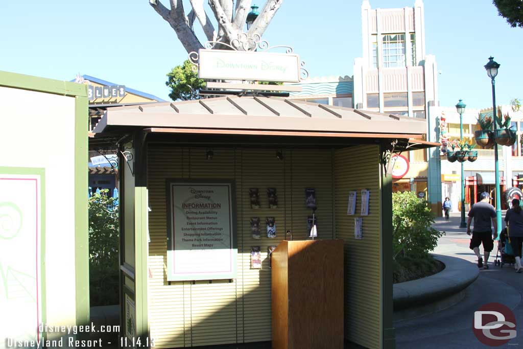 A new information kiosk nearby featuring park maps, time schedule, plus Downtown Disney information.