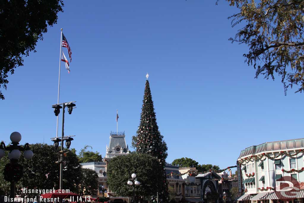 The tree is in Town Square and the rest of the Christmas decorations are up on Main Street now that the parade taping is over.