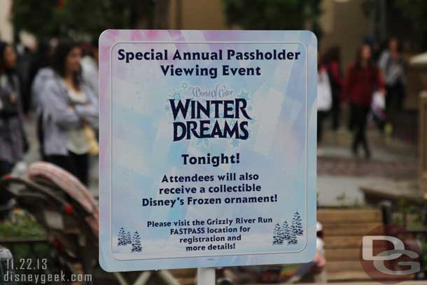 An Annual Passholder Event tonight.