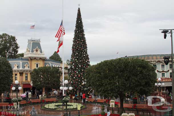 The flags were at half staff.  Not sure if it was still in memorial of Diane Disney Miller or if it was for the anniversary of JFK.