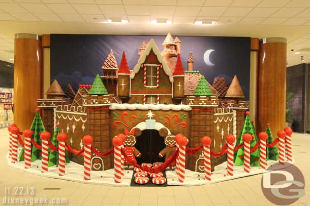 As you enter the Fantasy Tower Lobby there is a gingerbread Sleeping Beauty Castle