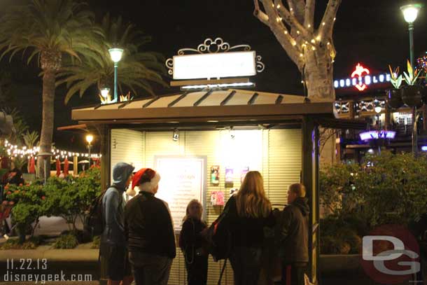 The information kiosk had a handful of people around it, also the walls nearby were down, could not really tell in the dark what they did.. guessing planter or concrete work.