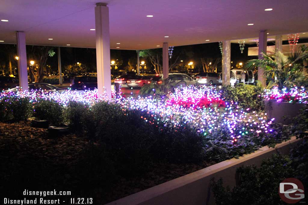 Out front the lights have returned to the planters this year.