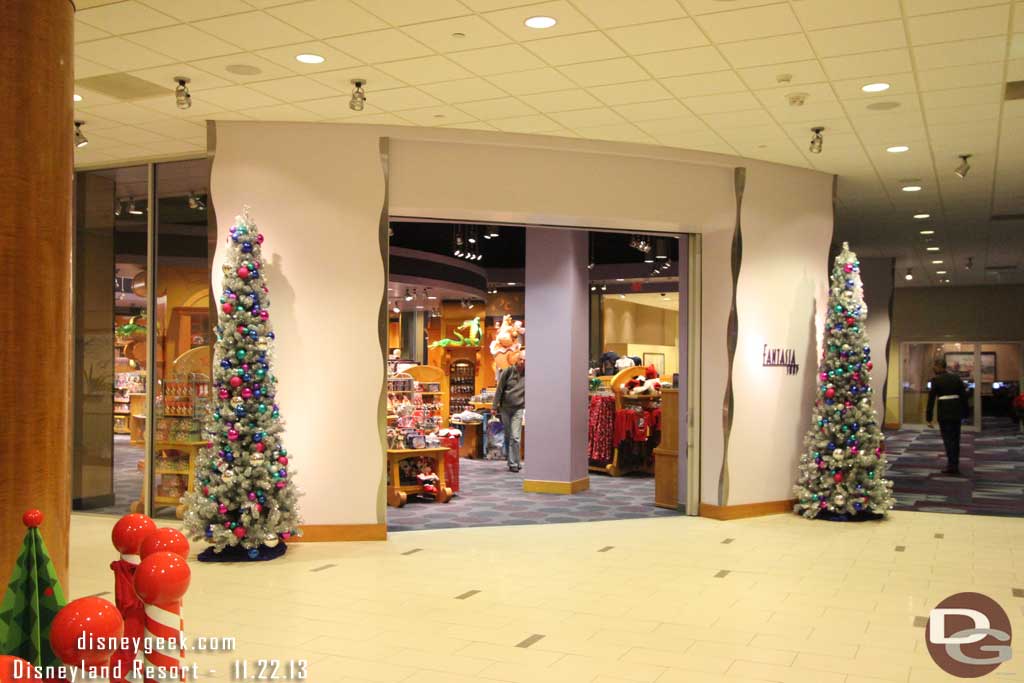 A couple small trees flank the Fantasia Shop