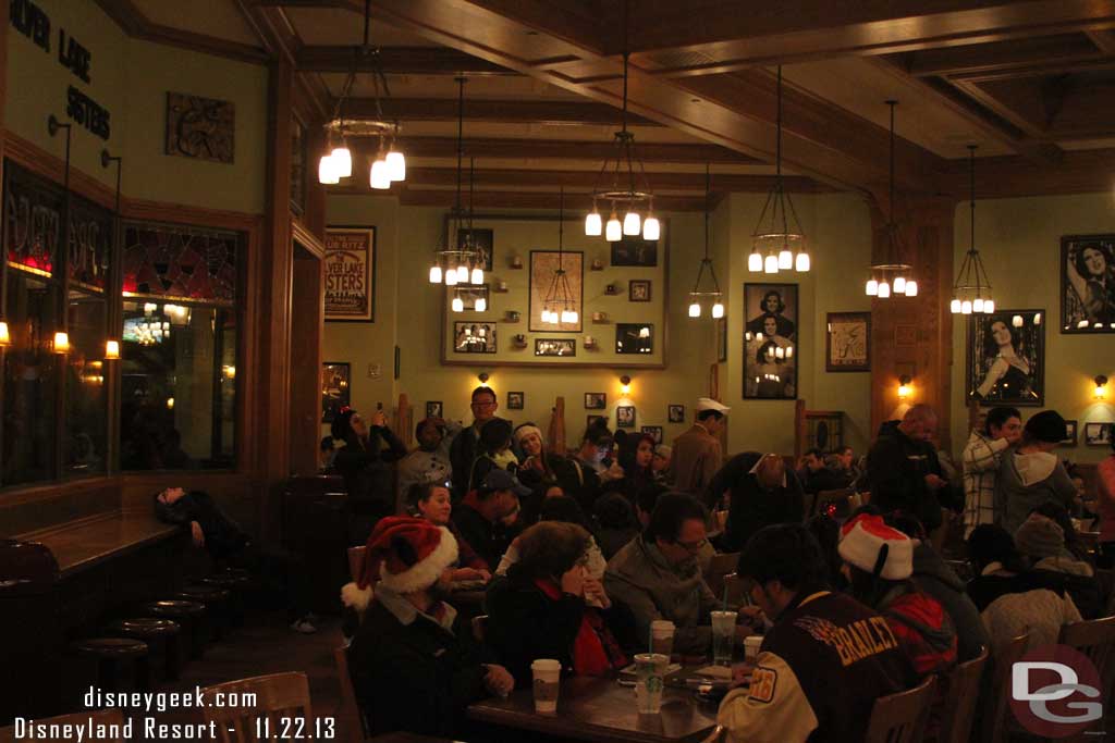 The line in the cafe stretched almost to the door.