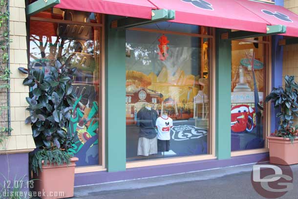 Arrived at the Disneyland Resort before park opening this morning.  Noticed a Cars Land window at World of Disney.