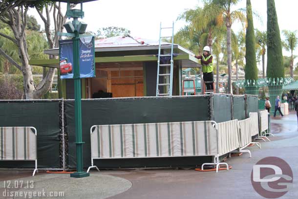 A new kiosk being constructed across from La Brea Bakery.