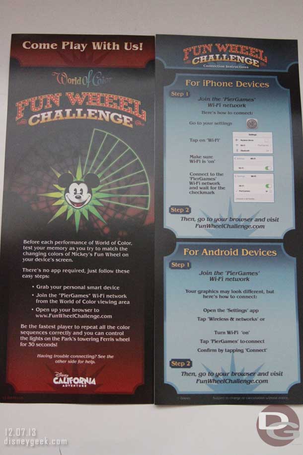 As you entered DCA there were flyers announcing the Fun Wheel Challenge game.