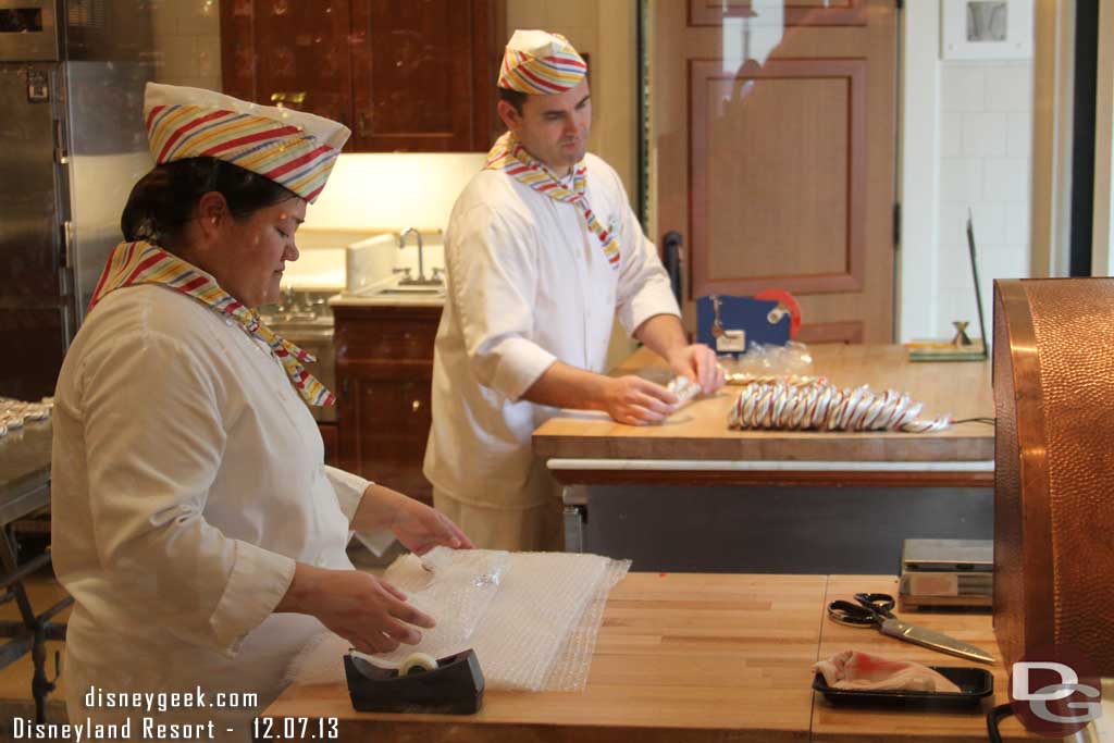 Today was a candy cane day at DCA.  Here they are packaging a batch