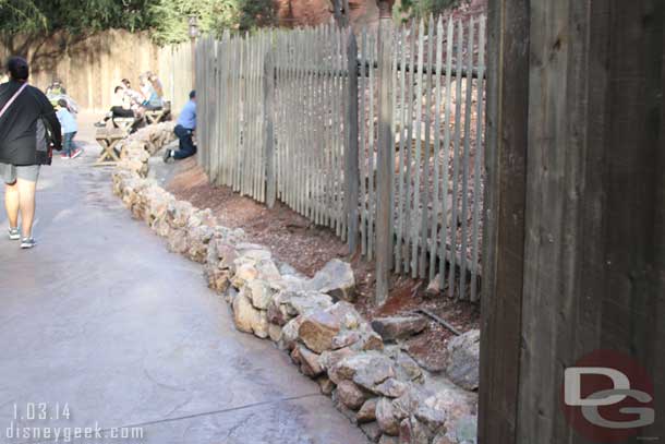 Some of the construction wall for Big Thunder has been removed near the smoking area.