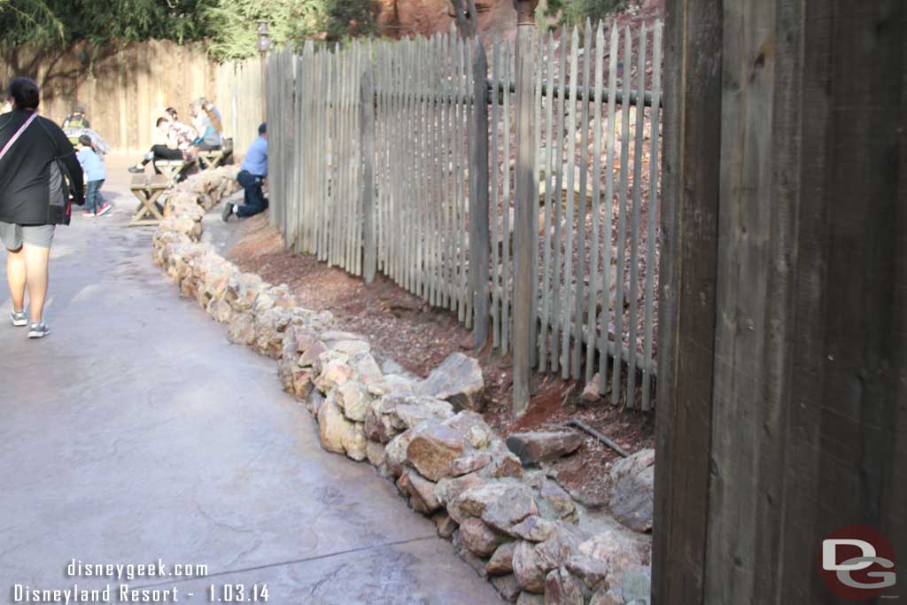 Some of the construction wall for Big Thunder has been removed near the smoking area.