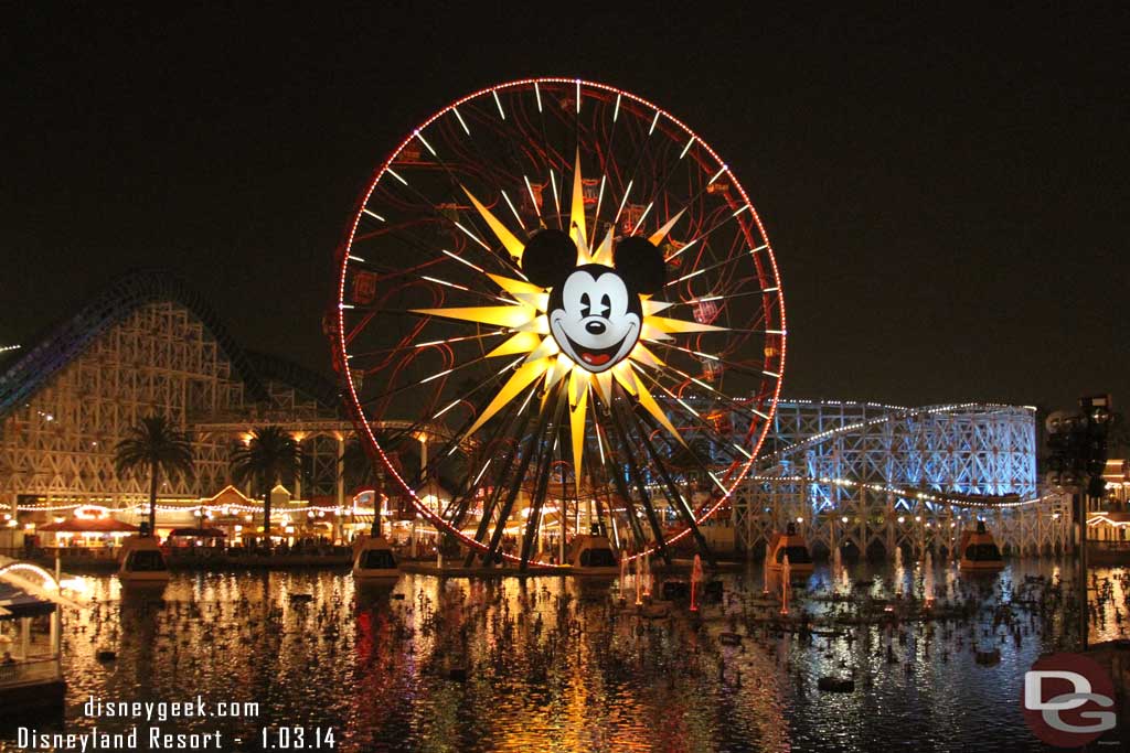 Paradise Bay was being set up for World of Color.  They were testing the fountains.